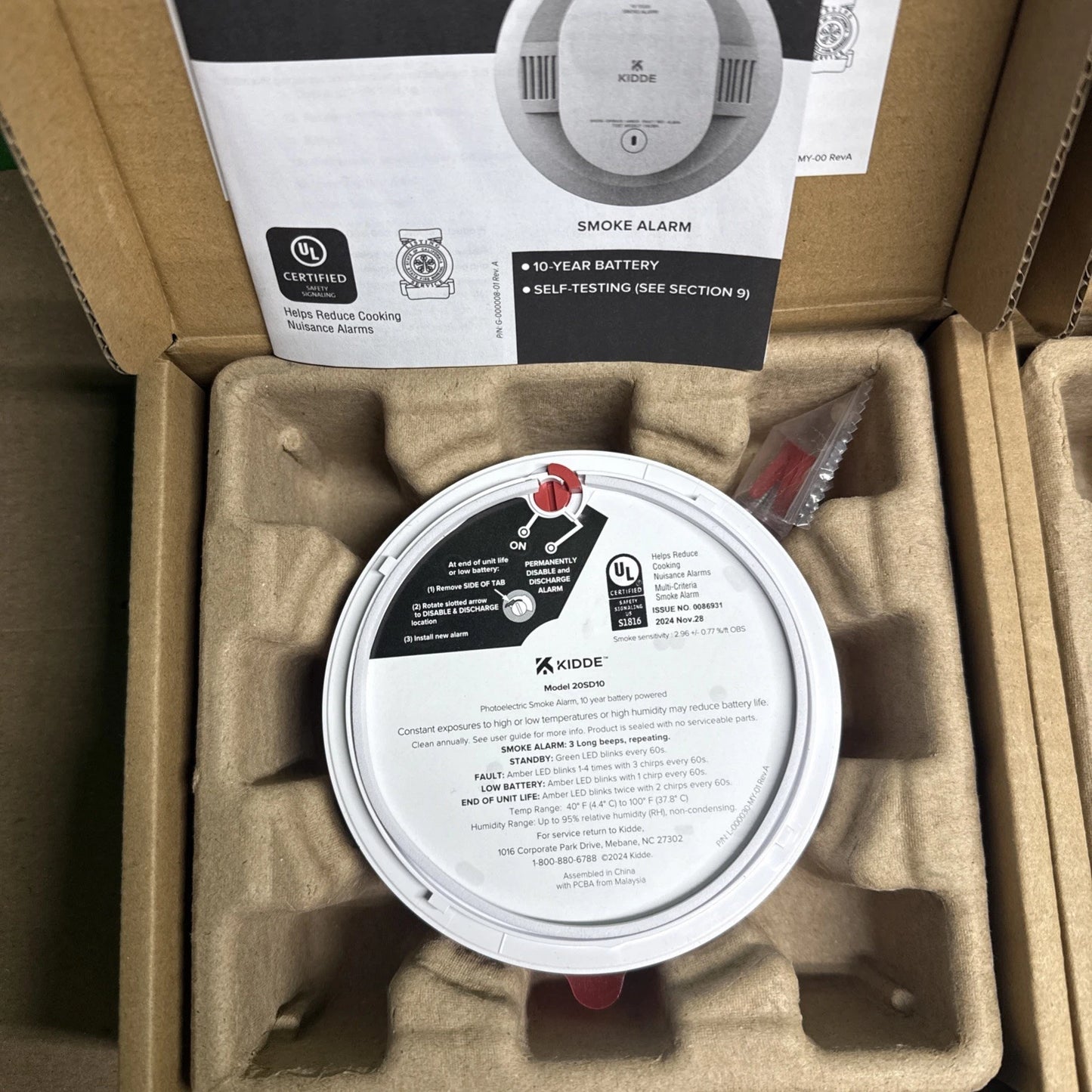 Kidde Smoke Detector 10 Year Battery Powered LED Warning Light Indicators 20SD10