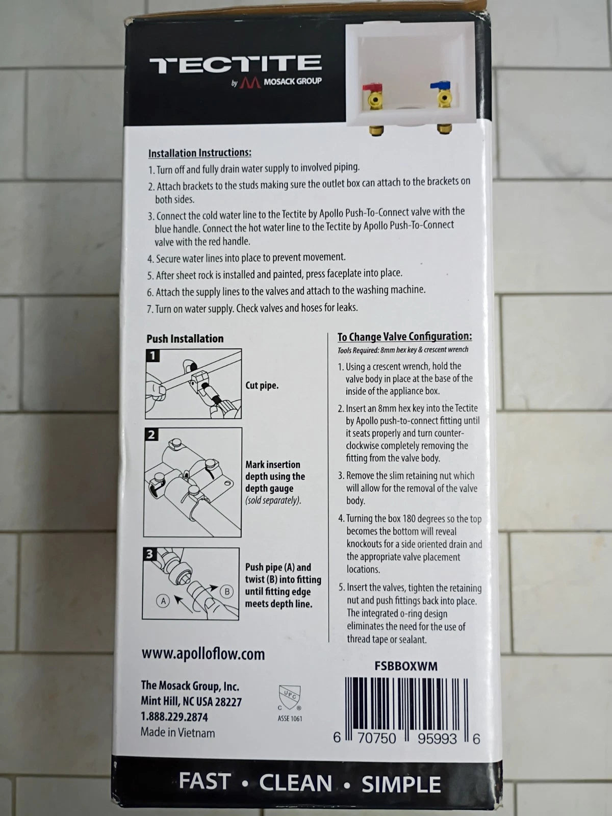 Tectite 1/2" Brass PTC Washing Machine Outlet Box, Model# FSBBOXWM Open Box