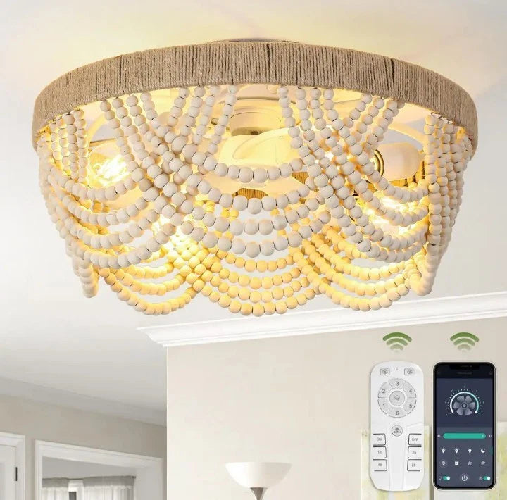 Flint Garden 20 in. Indoor 4-Lights White Boho Caged Flush Mount Ceiling Fan NEW