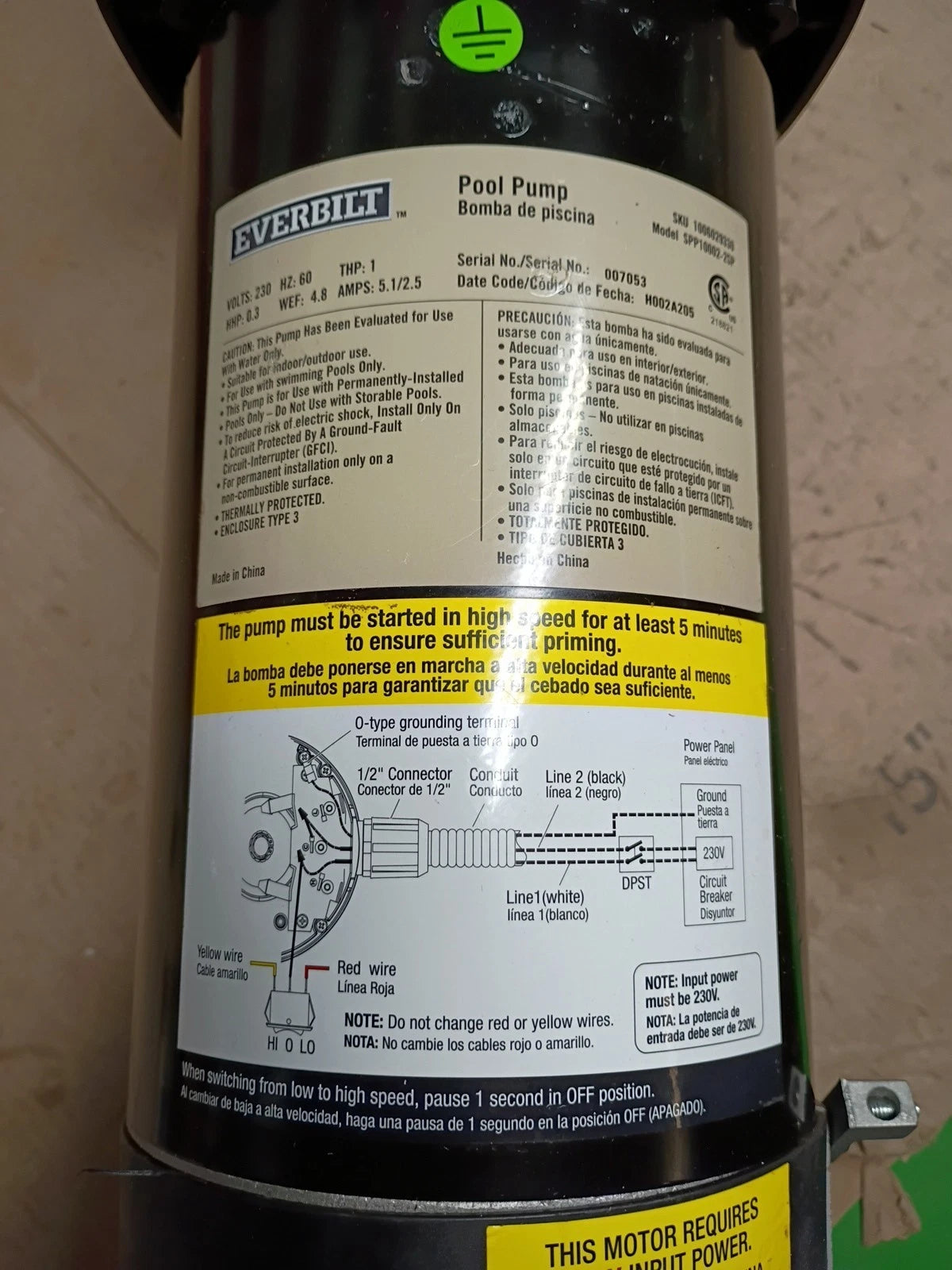Everbilt SPP10002-2SP, 1 HP Pool Pump InGround 2 Speed 230V, Open Box,