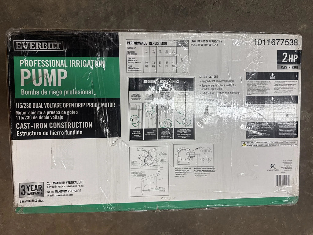 Everbilt Professional Irrigation Pump Cast Iron 2 HP Dual Voltage, HDLS20 PARTS