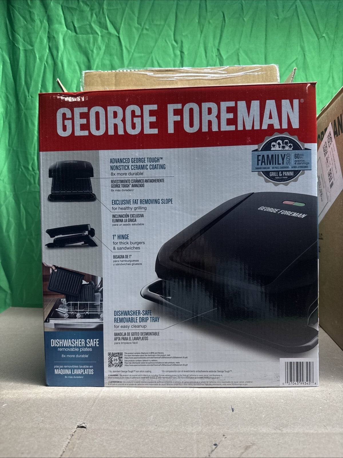 NOB George Foreman GRP1060B-TX  Family Size Removable Plate Grill Black Sealed