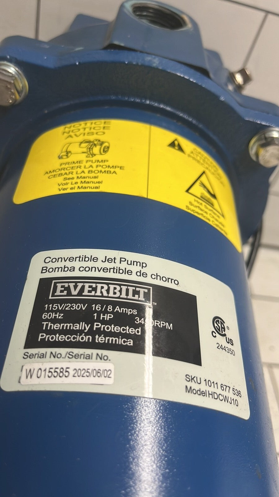 Everbilt HDCWJ10, 1 HP Professional Convertible Jet Pump PARTS ONLY