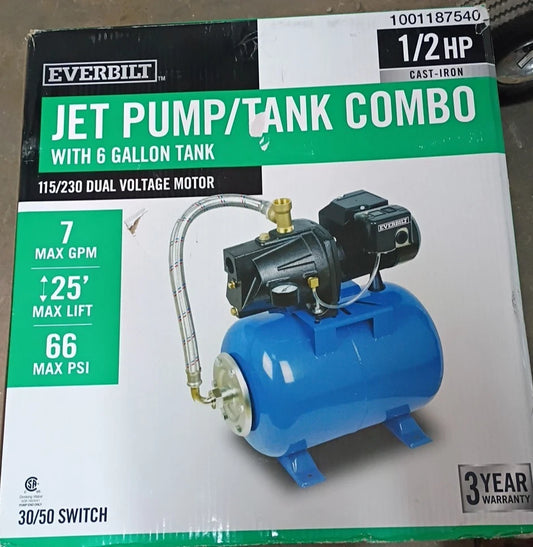 Everbilt 1001187540 1/2HP Jet Pump/Tank Combo Cast iron with 6 Gallon Tank USED