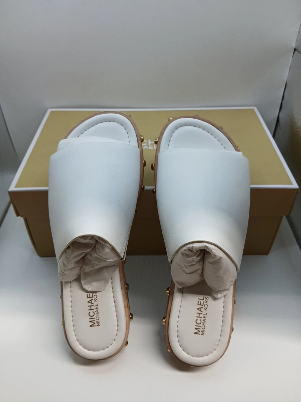 Michael Kors Ellen Slide Leather White Size 5.5