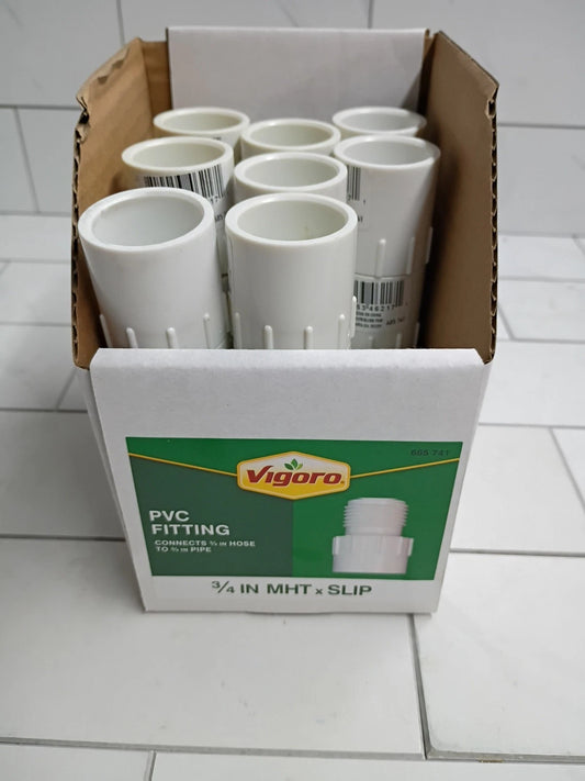 lot Of 25 VIGORO 685-741 3/4 in. Slip x MHT PVC Hose Fitting. New Open Box