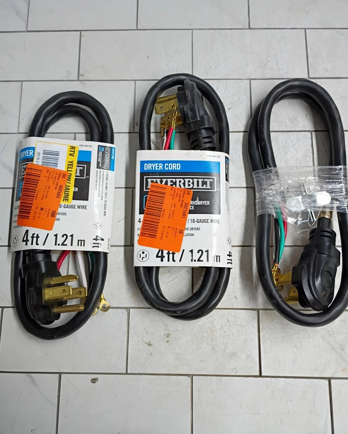 3pk Everbilt 4-prong 30 Amp 4 Foot Dryer Cord Open Box