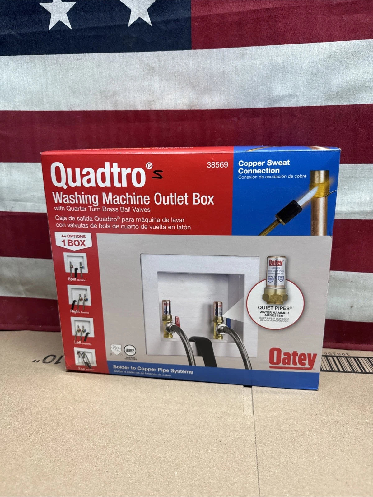 NOB Oatey Washing Machine Outlet Box w/ Water Hammer Arresters 1/4" Turn.