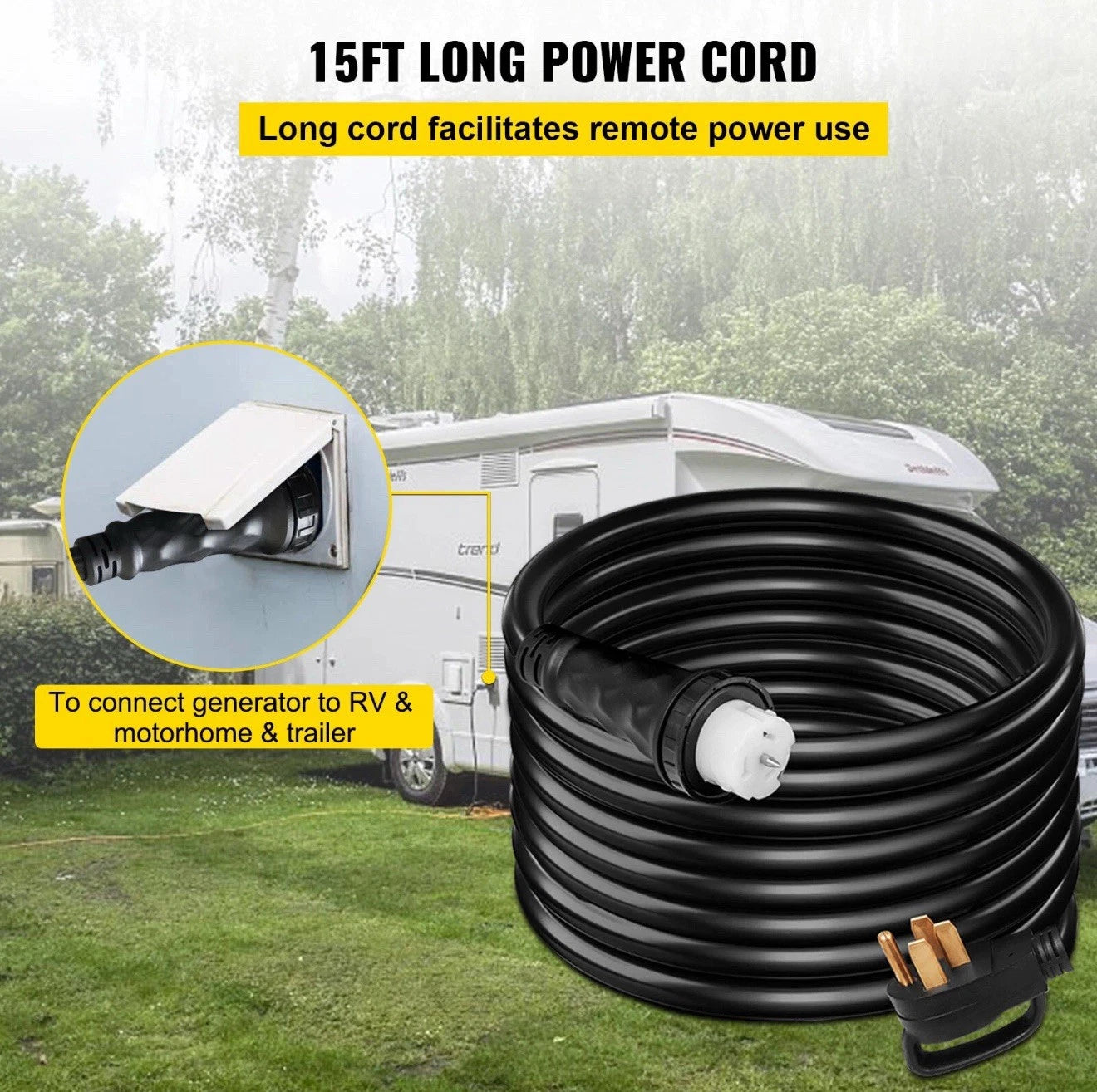 VEVOR 15 Feet Generator Extension Cord 50A 125/250V CS6364 Locking Connector