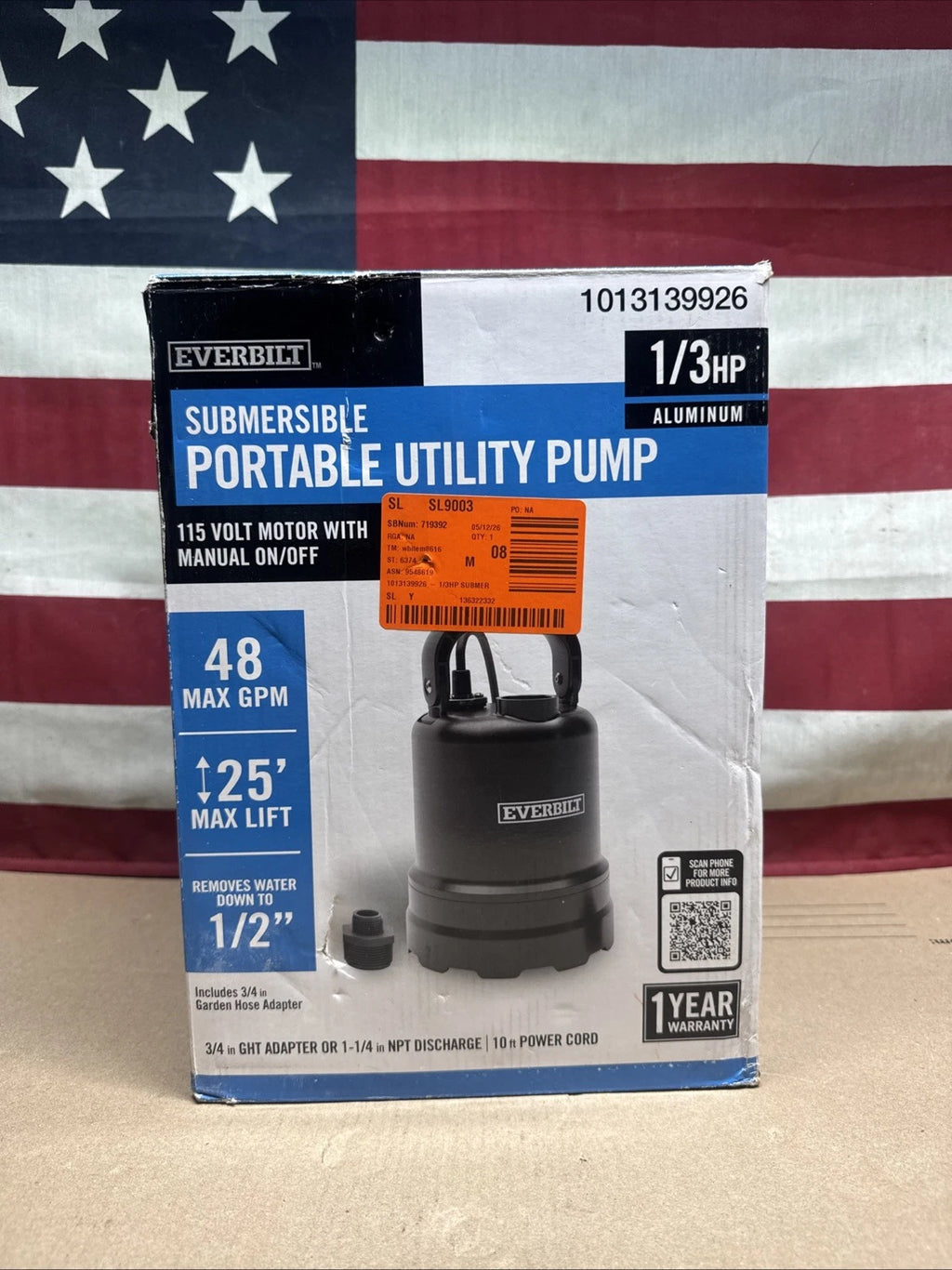 Everbilt 1/3 HP Submersible Aluminum Utility Pump Corrosion Resistant