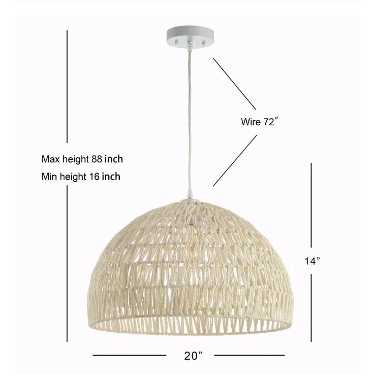 JONATHAN Y Campana JYL6504A 20 in. Woven Rattan Dome LED Pendant-Light, Cream