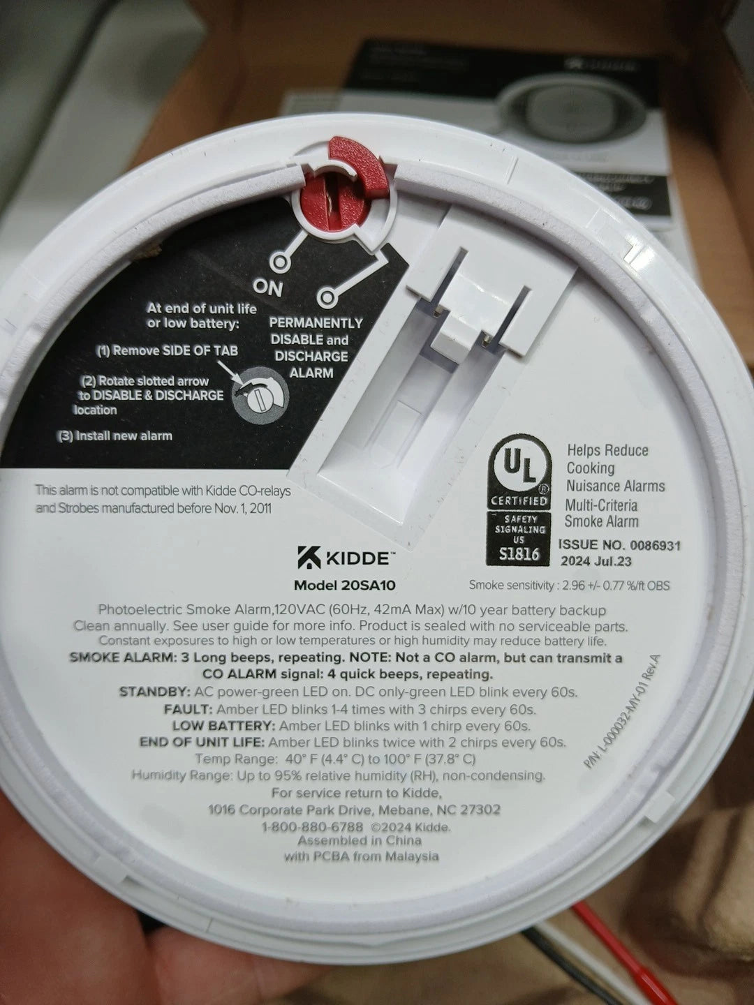 Kidde 20SA10 Hardwired Interconnected Smoke Detector with Photoelectric