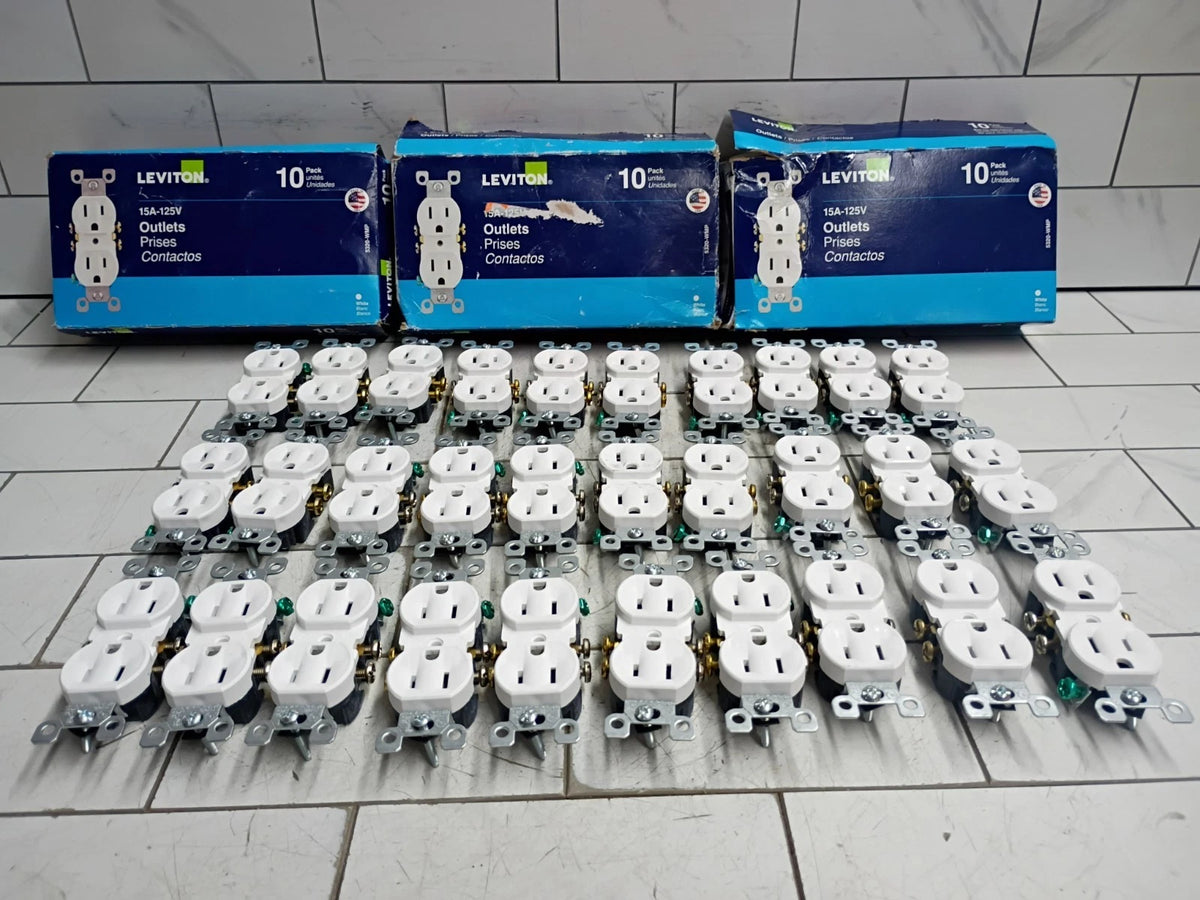 30 PK Leviton 5320-WMP Duplex Outlet 15A 125V Grounding Receptacle White