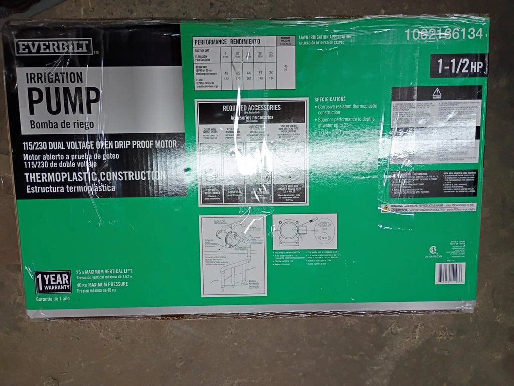 Everbilt HDLS15P, Lawn Irrigation Pump Plastic 1-1/2HP 52-GPM NEW OPEN BOX