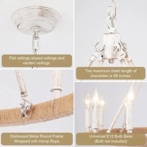 LWYTJO Calvin 12 Light White Candle Style Farmhouse Dimmable 27.5 Inches