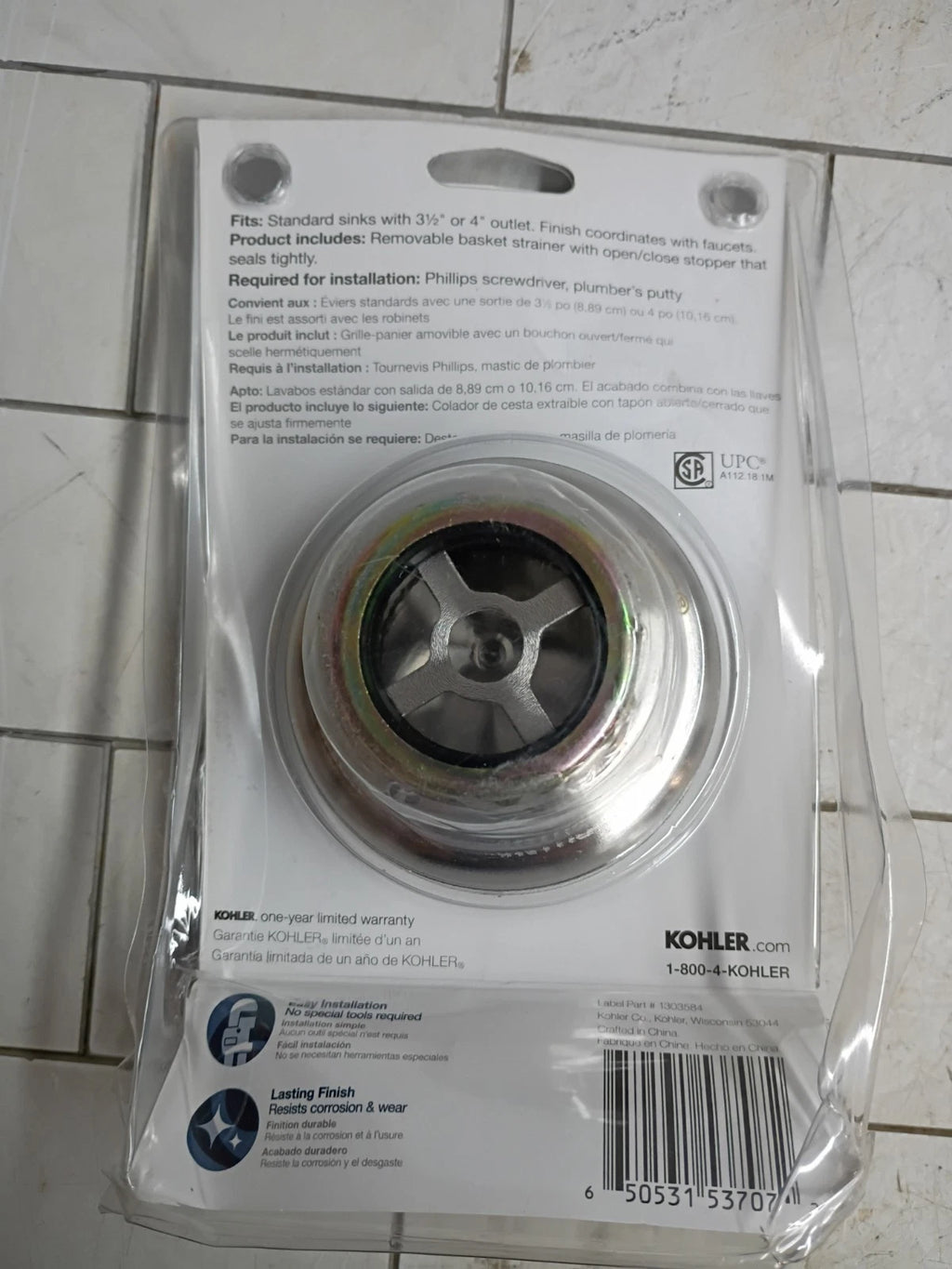 Kohler Duostrainer Sink Strainer Fits 3.5"/4" Polished Chrome R8799-C-CP.. New.