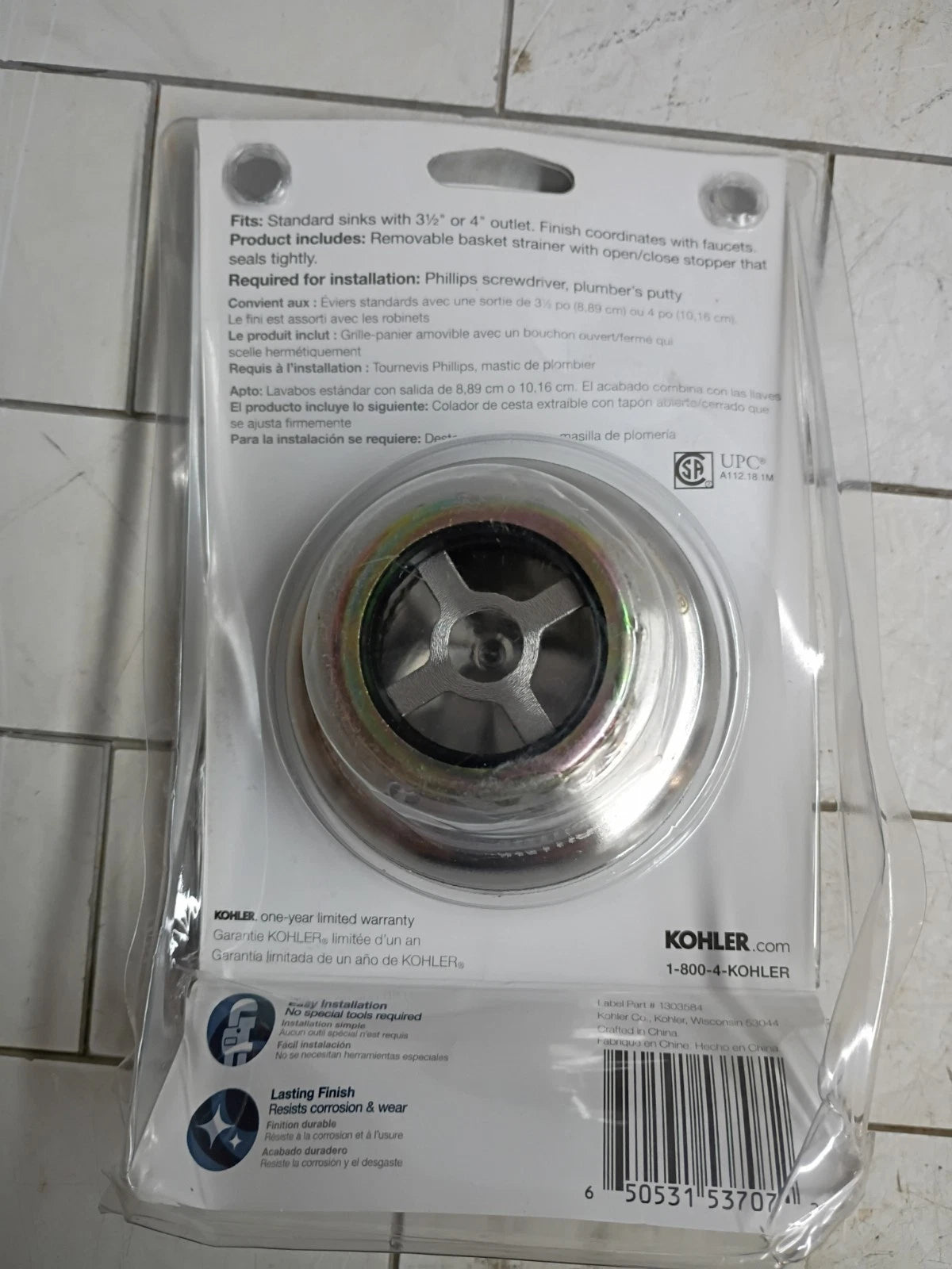 Kohler Duostrainer Sink Strainer Fits 3.5"/4" Polished Chrome R8799-C-CP.. New.