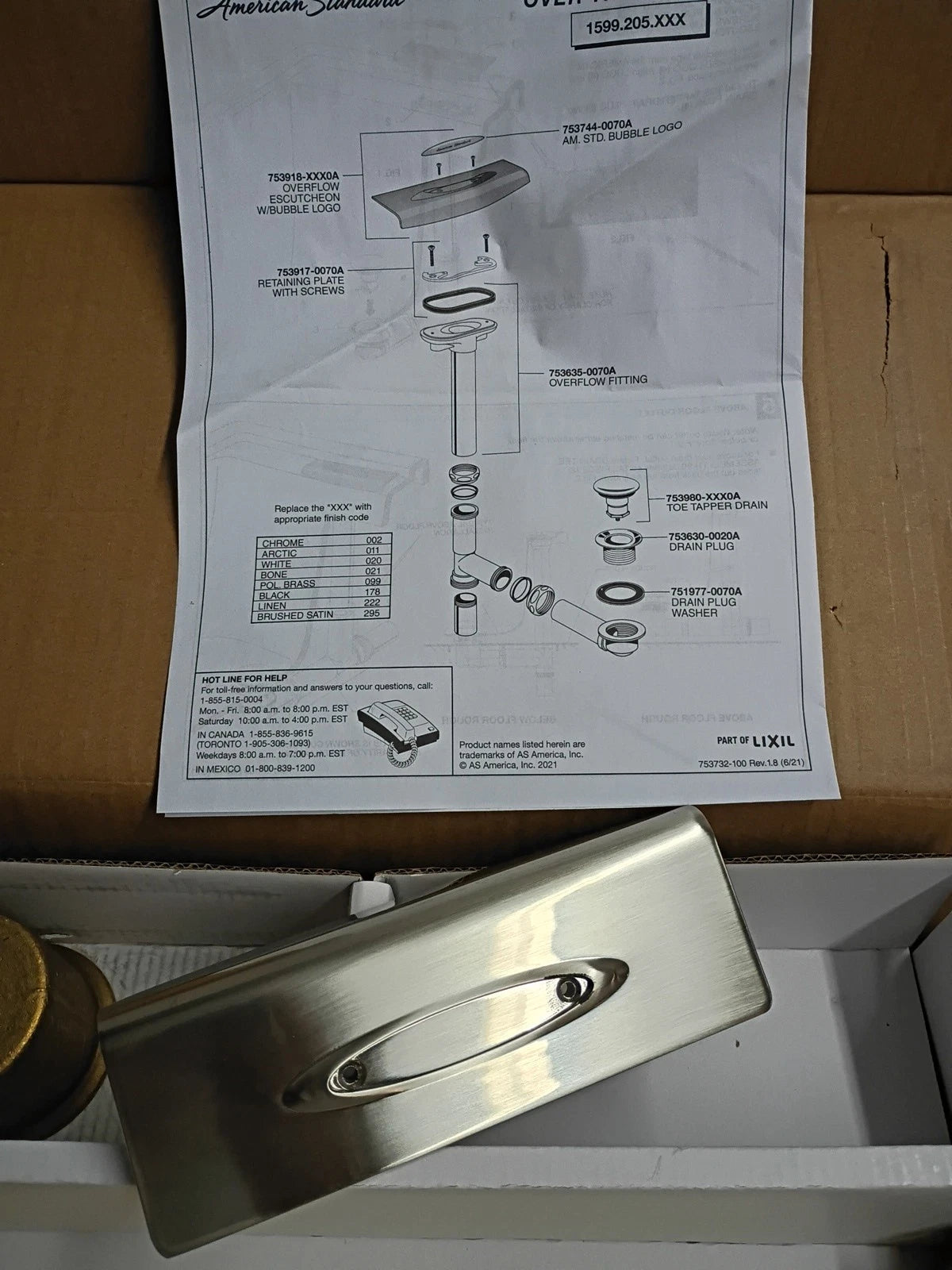 American Standard 1599205.295 1/2" Brass Lift & Turn Drain Open Box Read