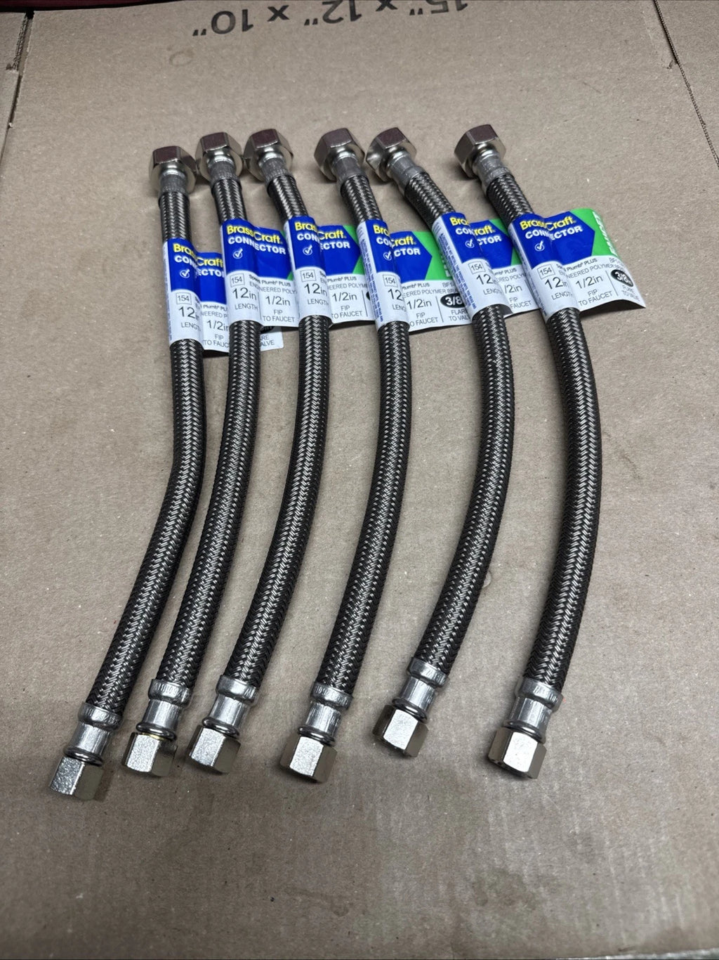 Lot Of 6 BrassCraft Braided Polymer Faucet Connector 3/8" Flare x 1/2" FIP x 12