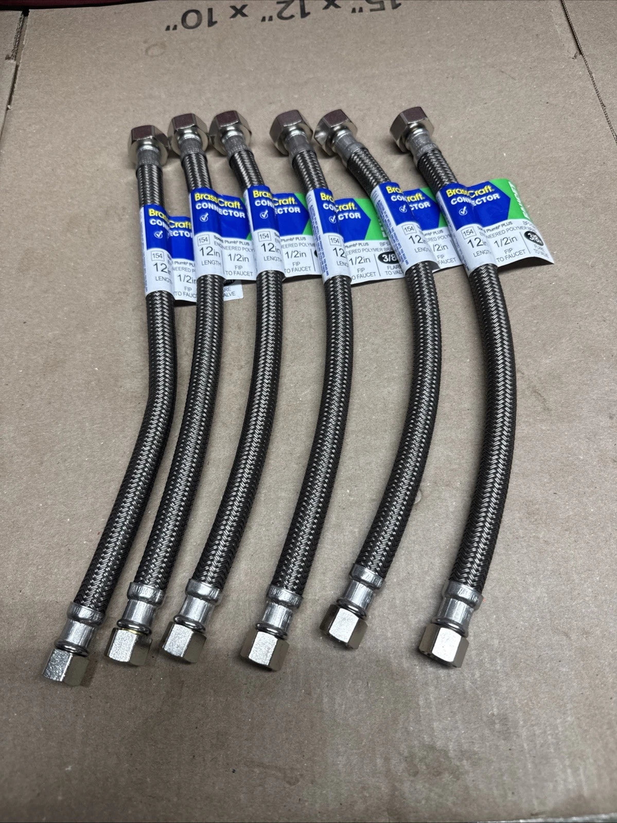Lot Of 6 BrassCraft Braided Polymer Faucet Connector 3/8" Flare x 1/2" FIP x 12