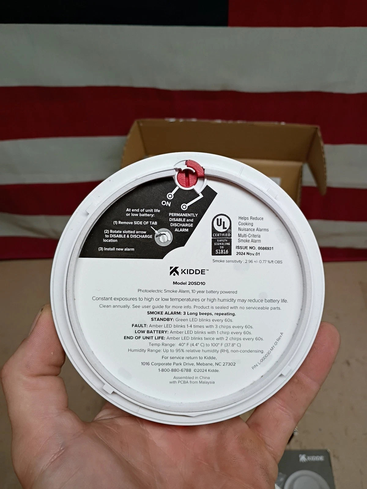 Kidde 20SD10 Smoke Detector 10-Year Battery Powered LED Warning Light, OPEN BOX