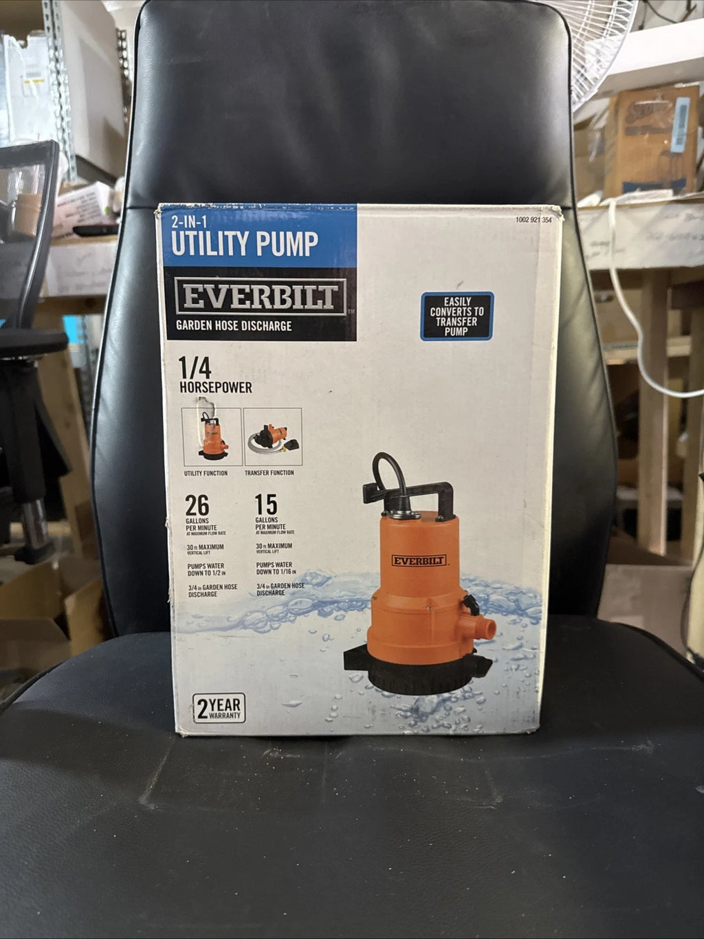 Everbilt UTA02510 1/4 HP 2-in -1 Utility Pump 26 gallon per minute OPEN BOX