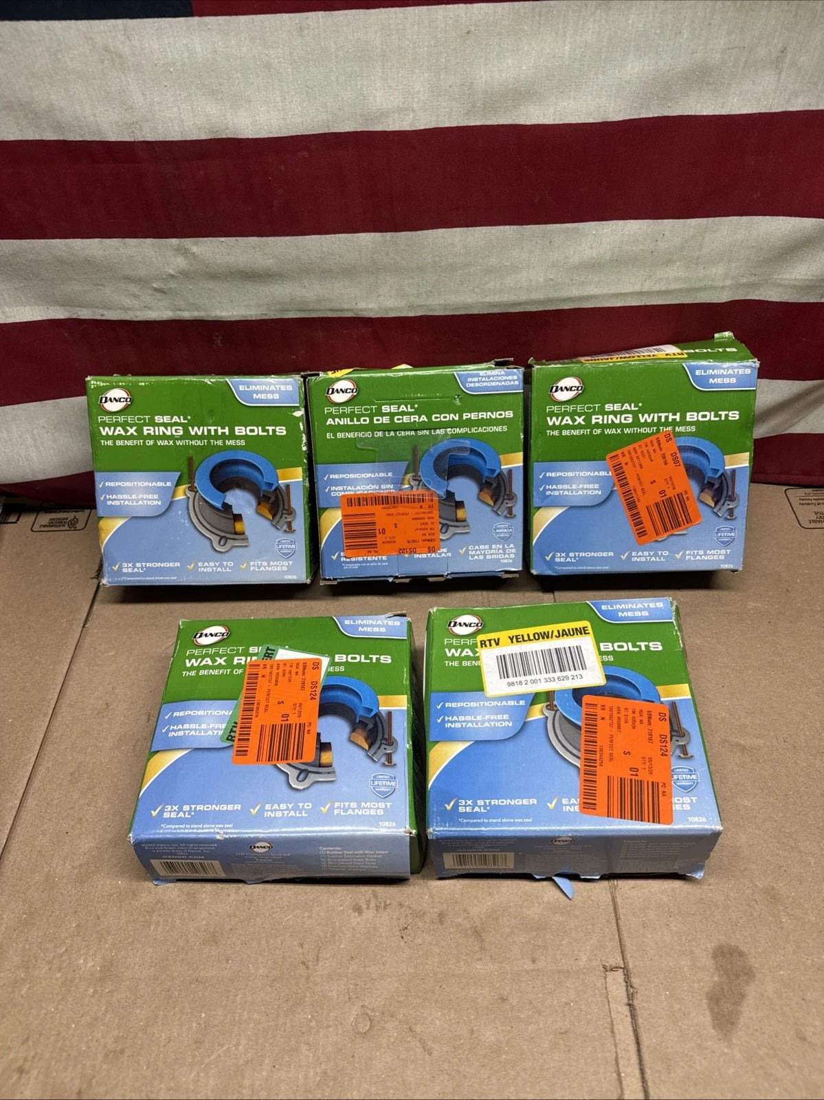 5pk Danco Perfect Seal, 10826, Toilet WaxRing With Bolts, Toilet Install Kit, OB