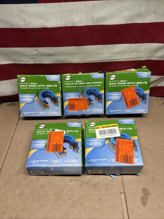 5pk Danco Perfect Seal, 10826, Toilet WaxRing With Bolts, Toilet Install Kit, OB