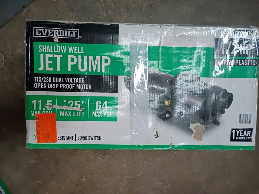 Everbilt HDSWH5P 1/2 HP Plastic Shallow Well Jet Pump New Open Box