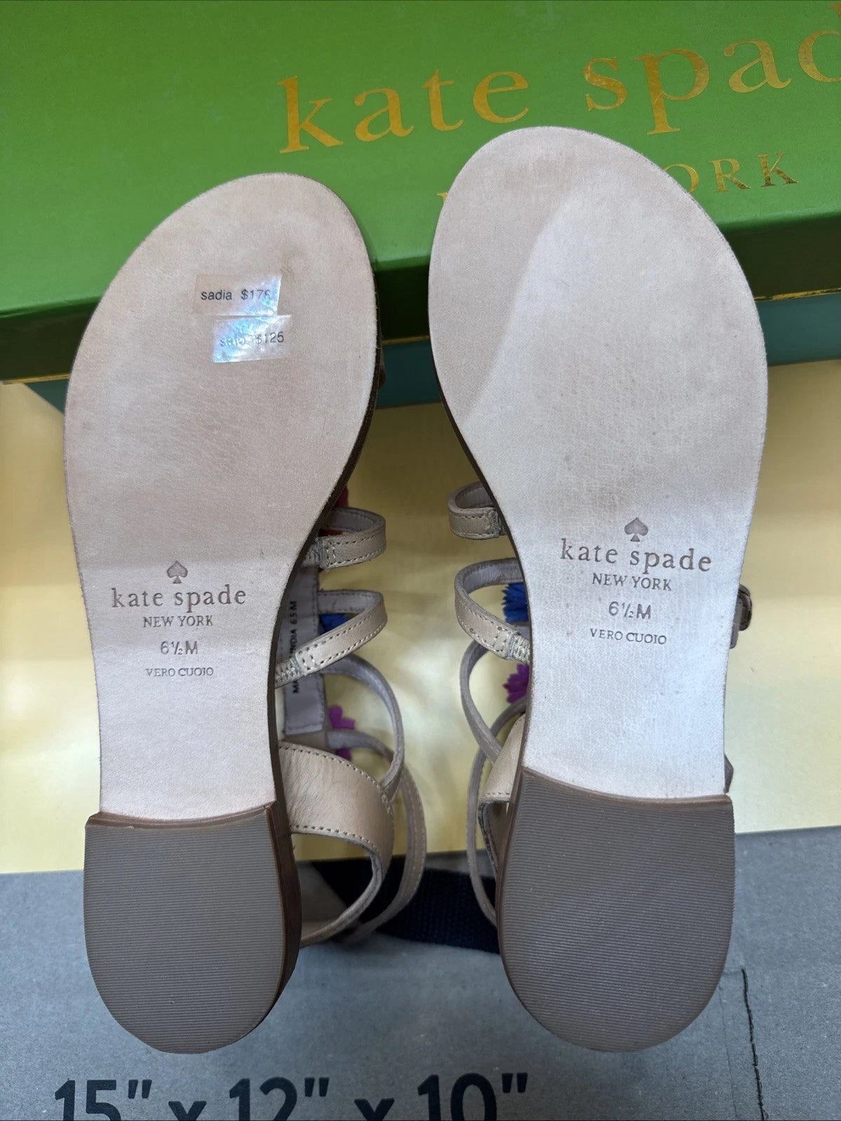 Kate Spade New York Sz 6.5M Women's Sadia Leather Floral Appliqué Sandals New