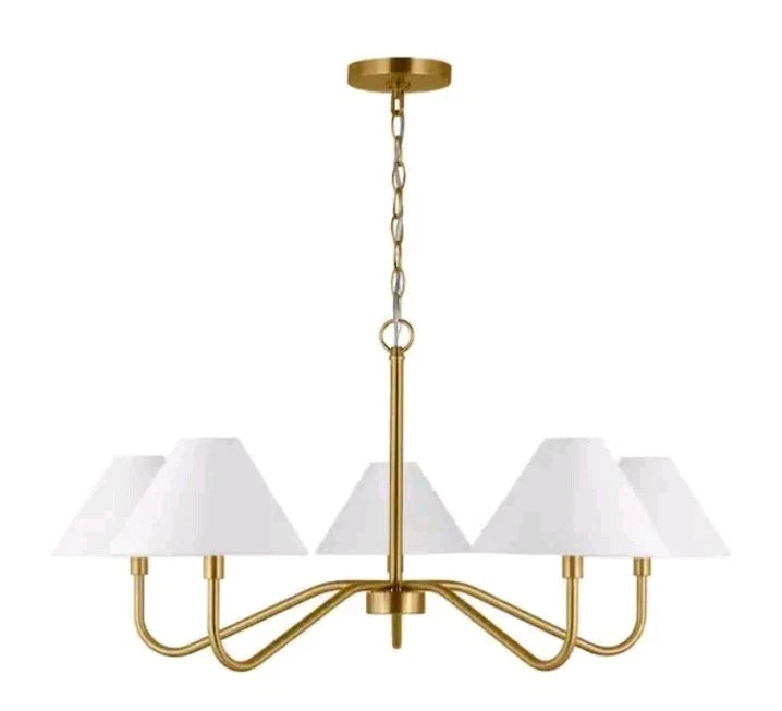 Gold Chandelier with Shades 5 Light Ceiling Light Fixture Linen Fabric Open Box