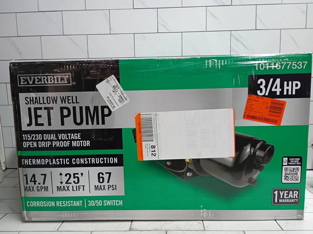 Everbilt Shallow Well Jet Pump Plastic 3/4HP HDSWJ7P New Open Box