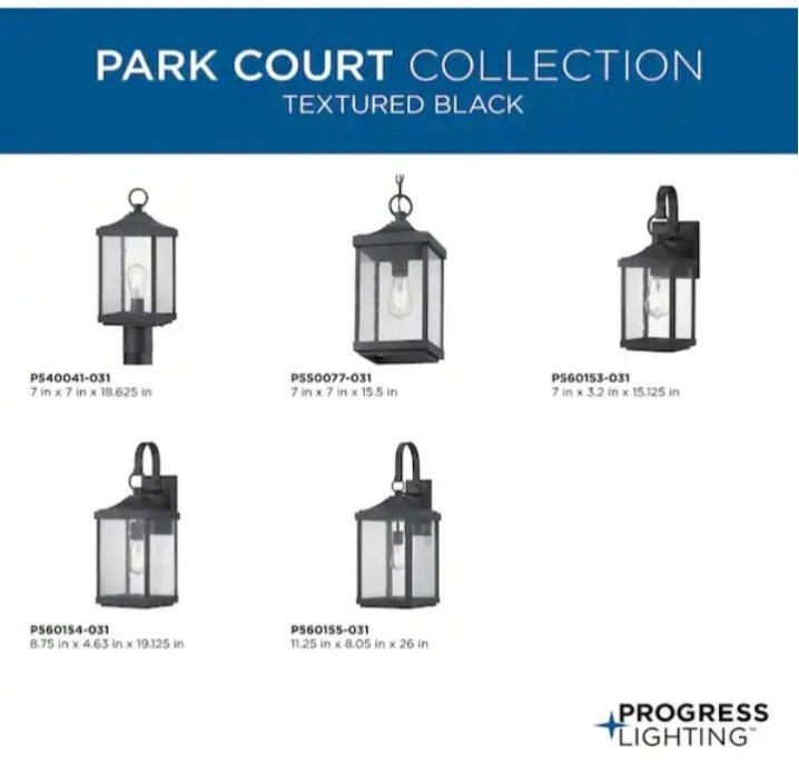 Progress Lighting Park Court 15 in. 1-Light Textured Black Outdoor Wall Lantern