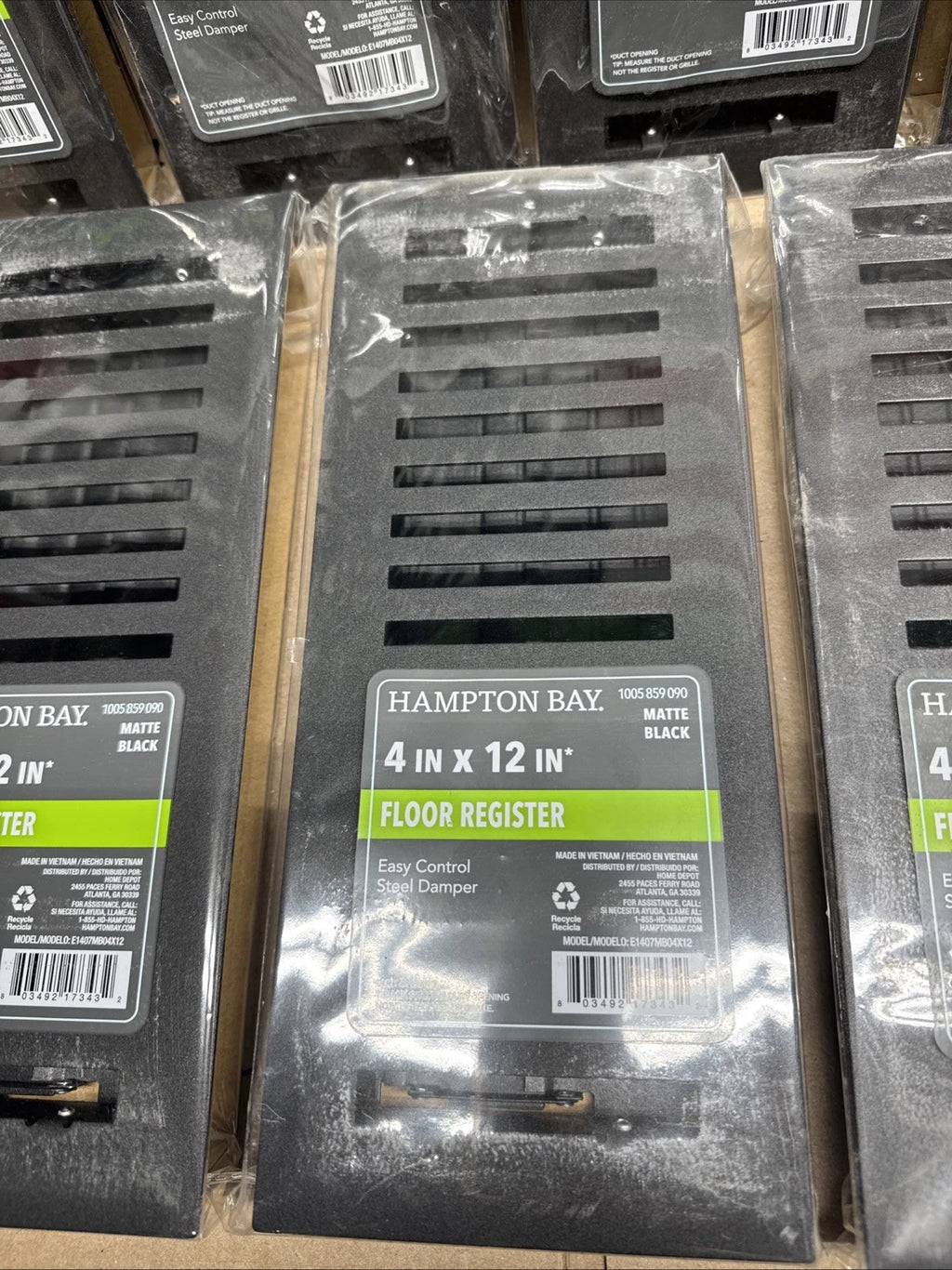 7-Pack Hampton Bay 4 in. x 12 in. Steel Floor Register in Matte Black Finish,NEW