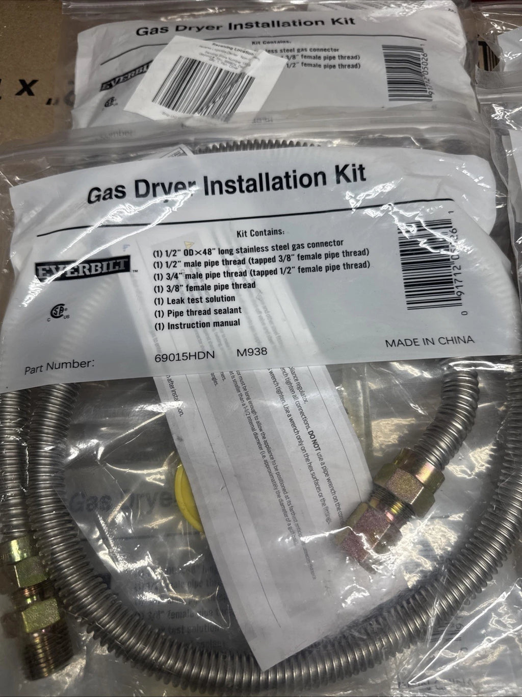 6Pack Everbilt Gas Dryer Installation Kit, Hose 1/2 x 48" 69015HDN NEW