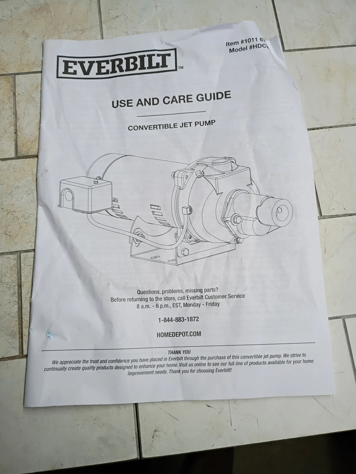 Everbilt HDCWJ10 1 HP Professional Convertible Jet Pump. Open Box