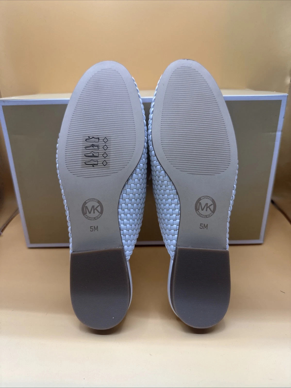Michael Kors Napa Charlton Slide Mules Woven White Buckle Loafers Women US 5M