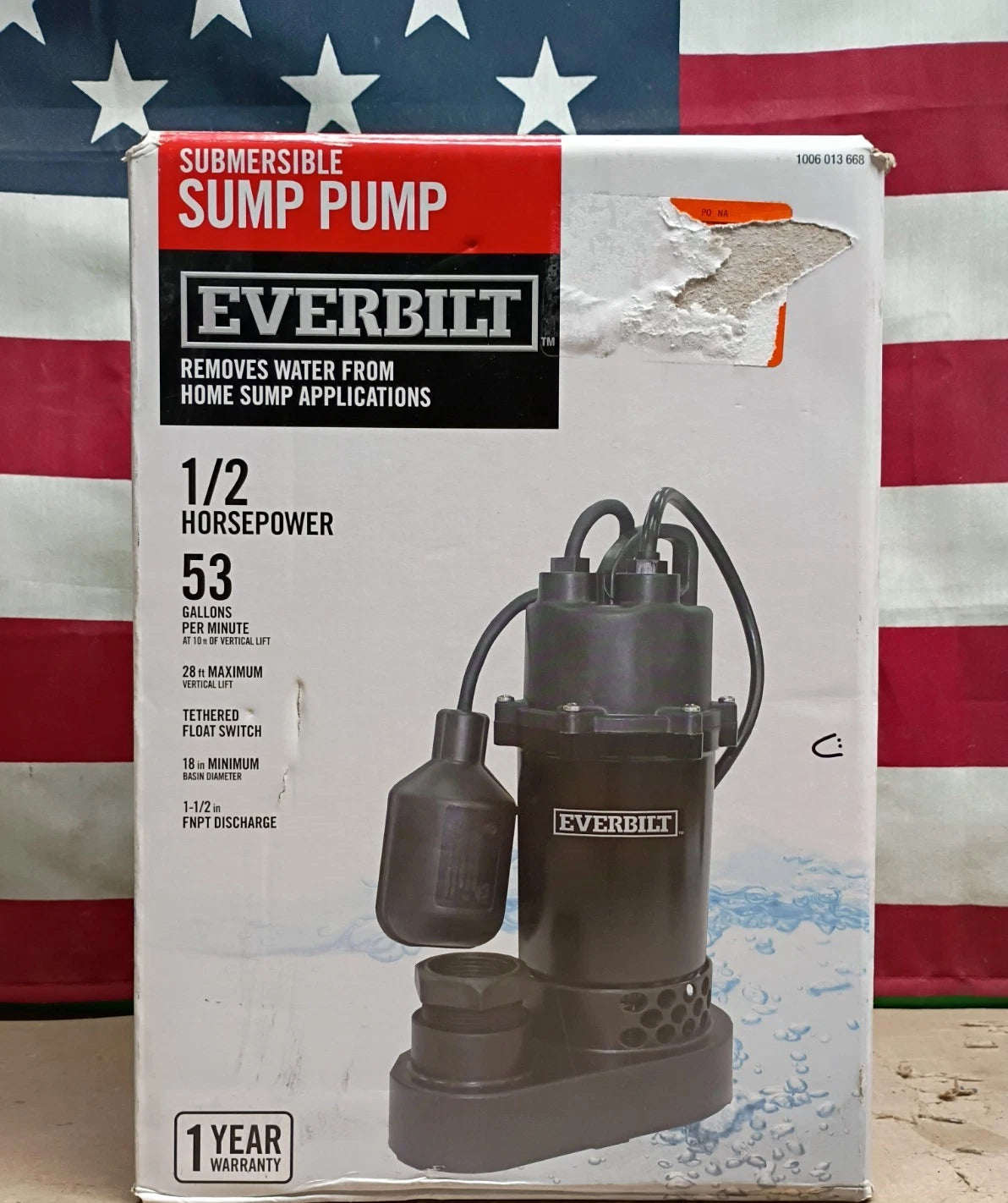 Everbilt HDSP50W 1/2 HP Submersible Aluminum Sump Pump with Tethered Switch, OB
