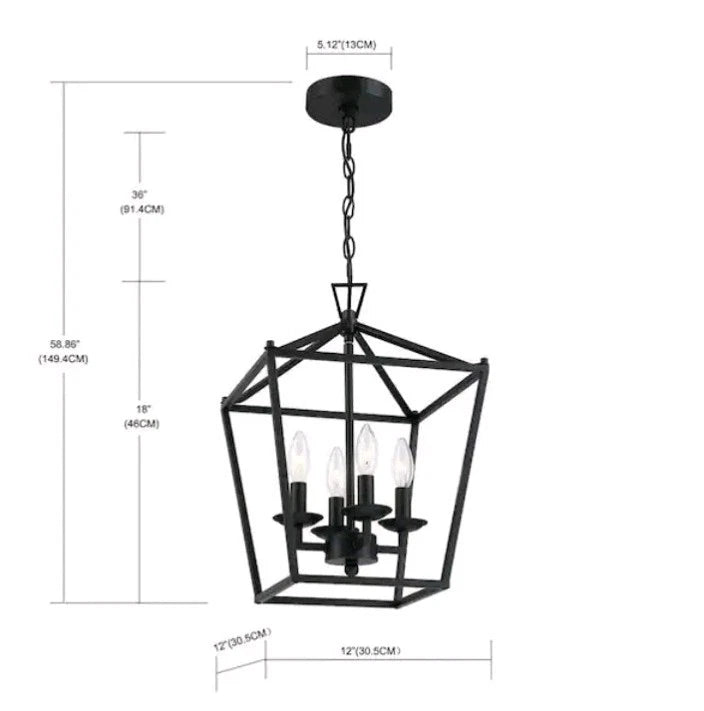 Faymart 16 in. 4 Light Modern Rectangle Lantern Pendant Light Matte Black OB