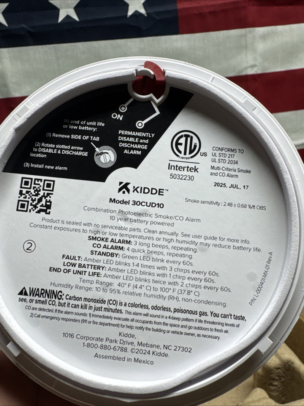 Kidde Smoke & CO Detector, 10-Year Battery, LED Warning Indicators 30CUD10^