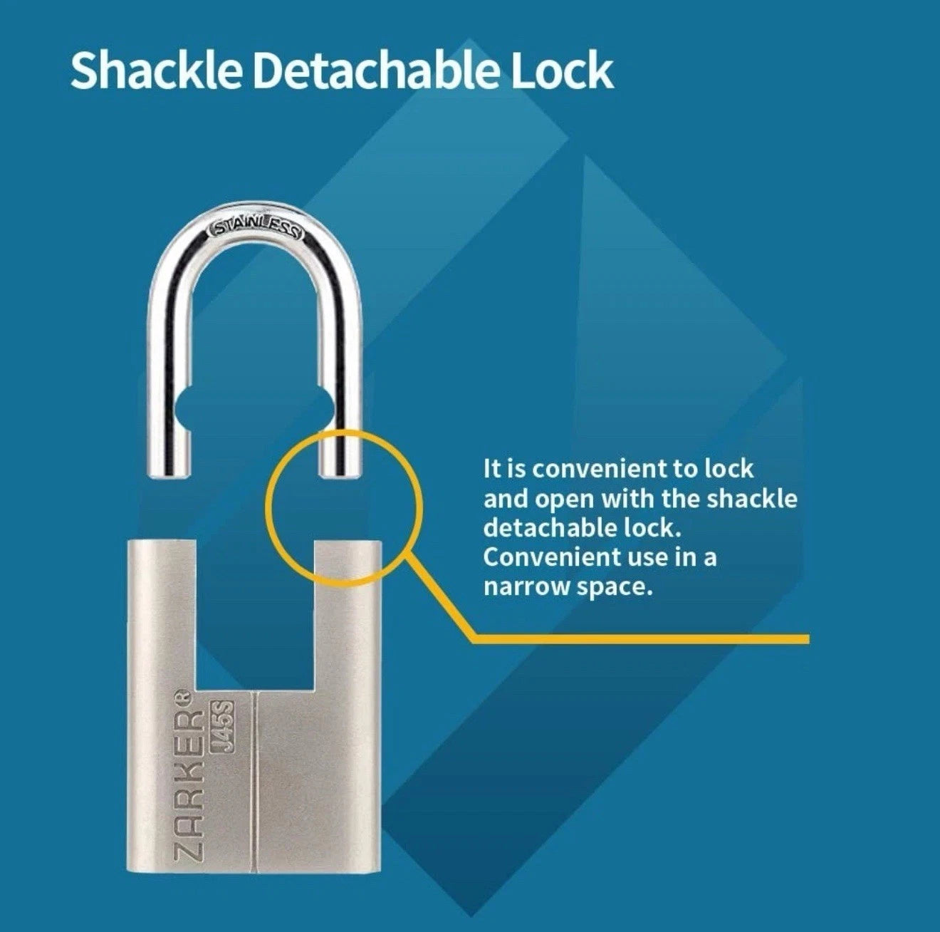 Zarker J45S keyed Padlock, Heavy Duty Stainless Steel Shackle Lock, 3 Keys, W...