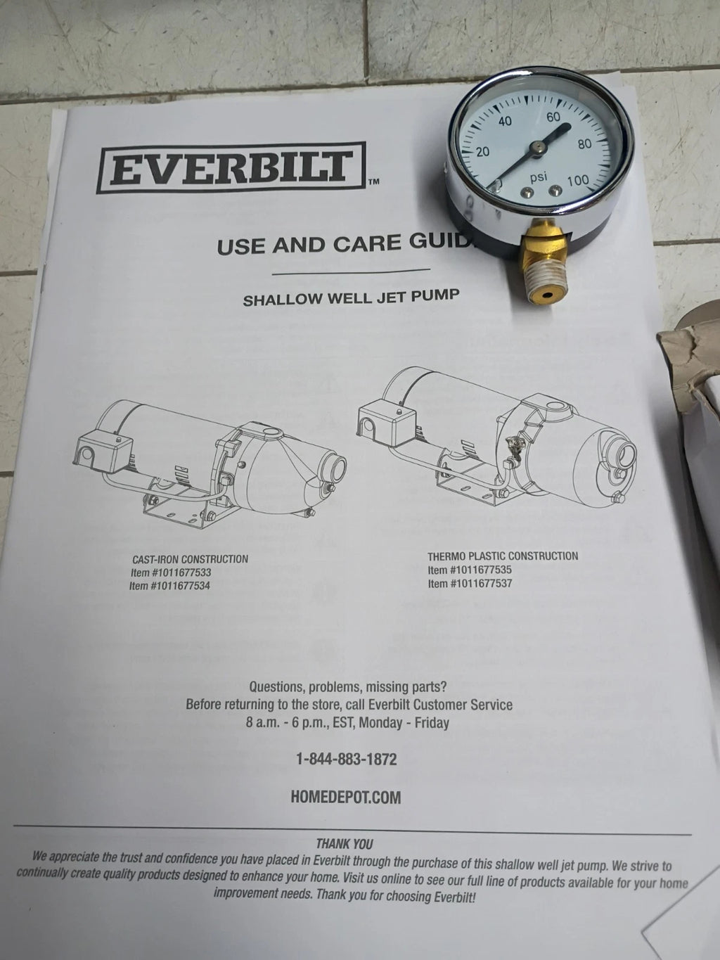 Everbilt HDSWJ5 Shallow Well Jet Pump Cast Iron 1/2HP FOR PARTS