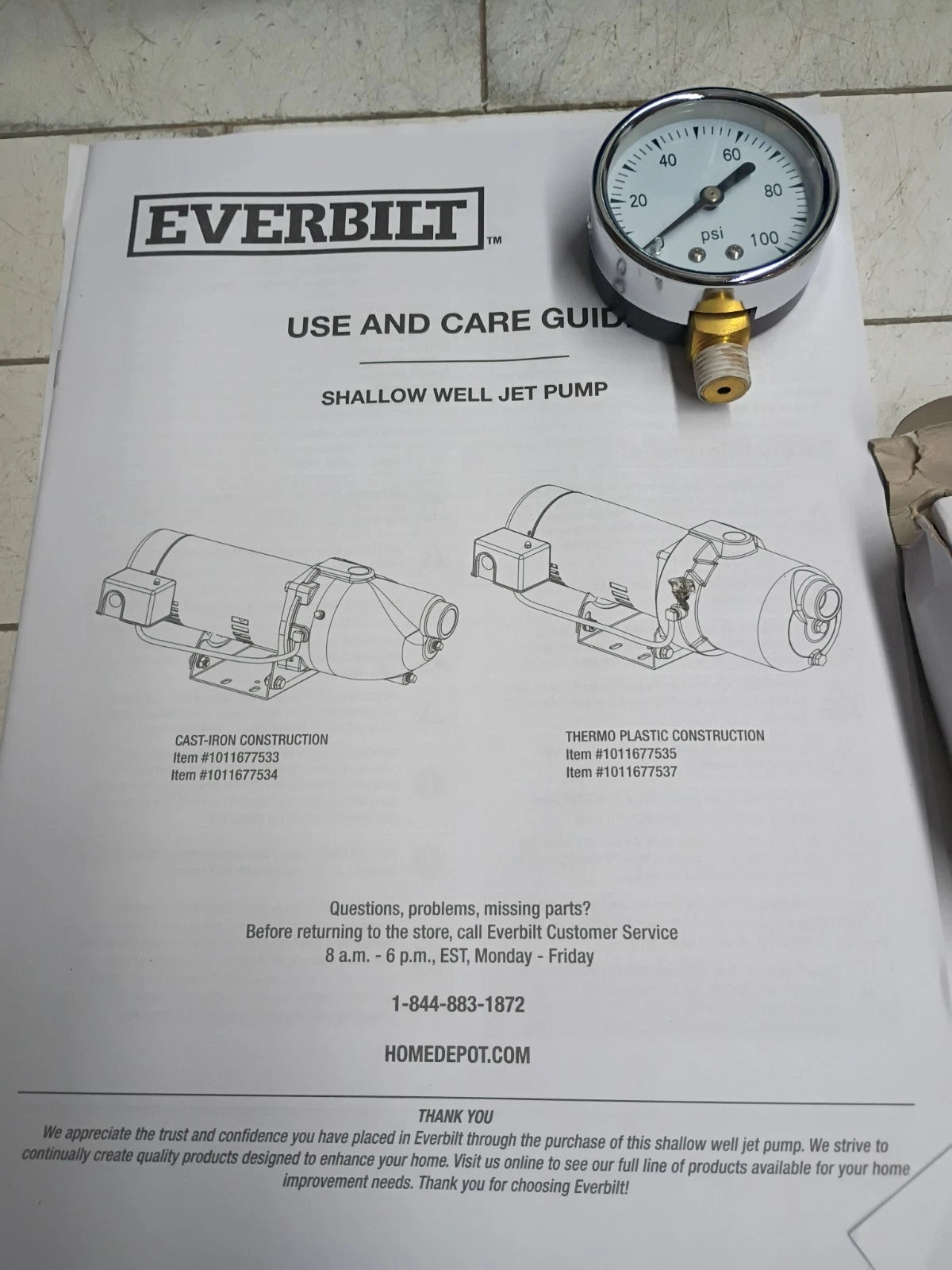 Everbilt HDSWJ5 Shallow Well Jet Pump Cast Iron 1/2HP FOR PARTS