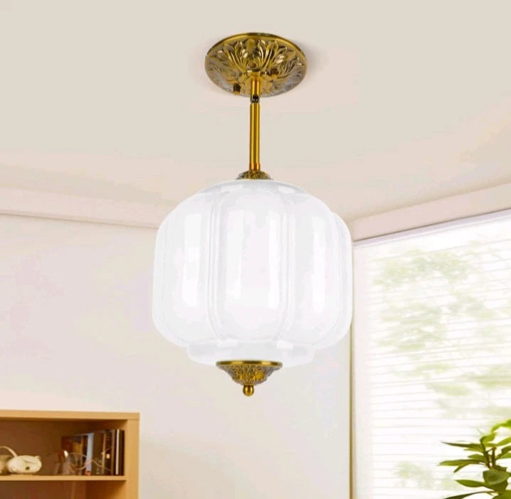 9in White Milk Glass Ceiling Light, LED Bulb Included, Vintage Schoolhouse OB