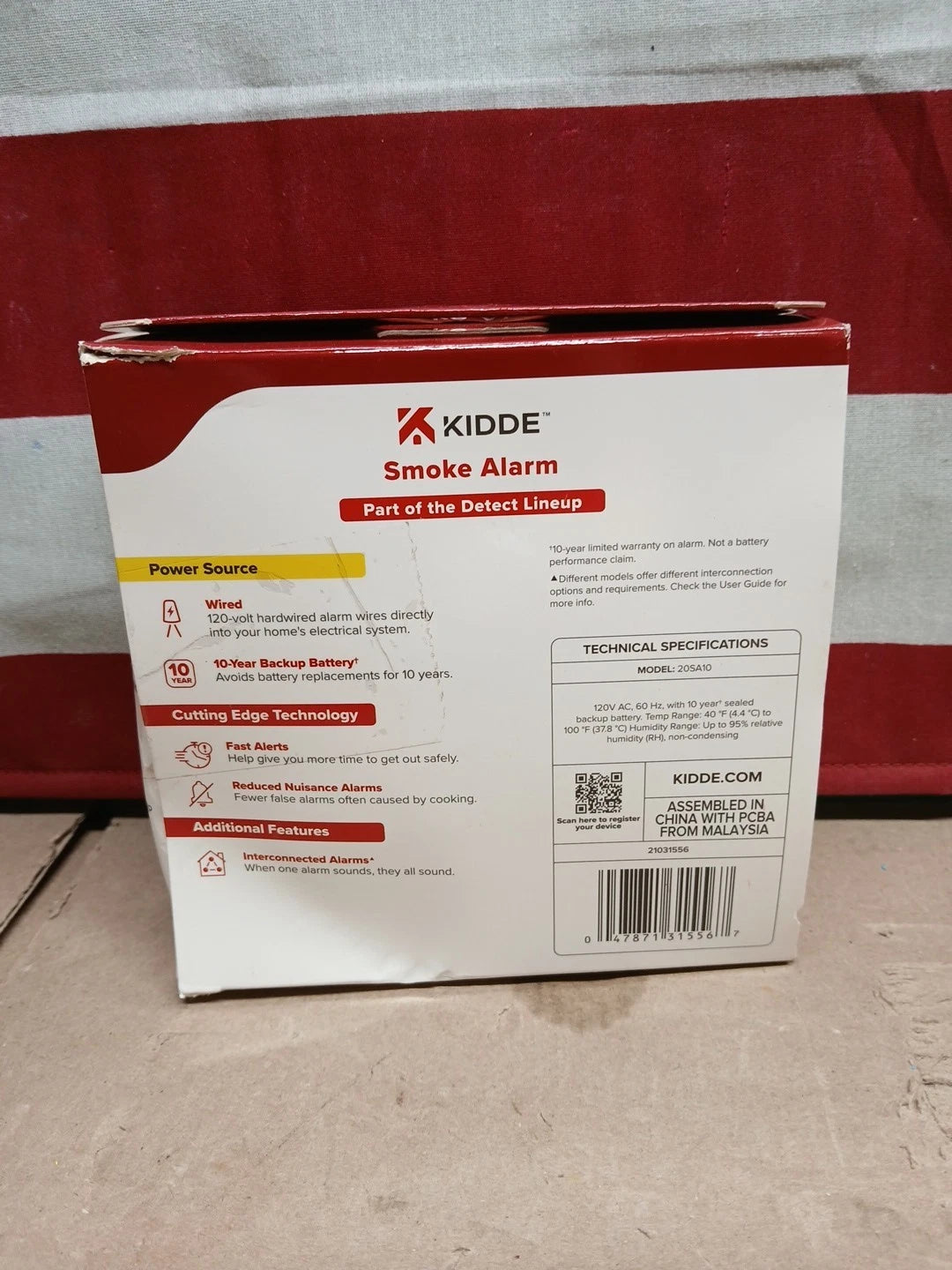 Kidde 20SD10 Smoke Alarm 10-Year Battery Photoelectric Detector White