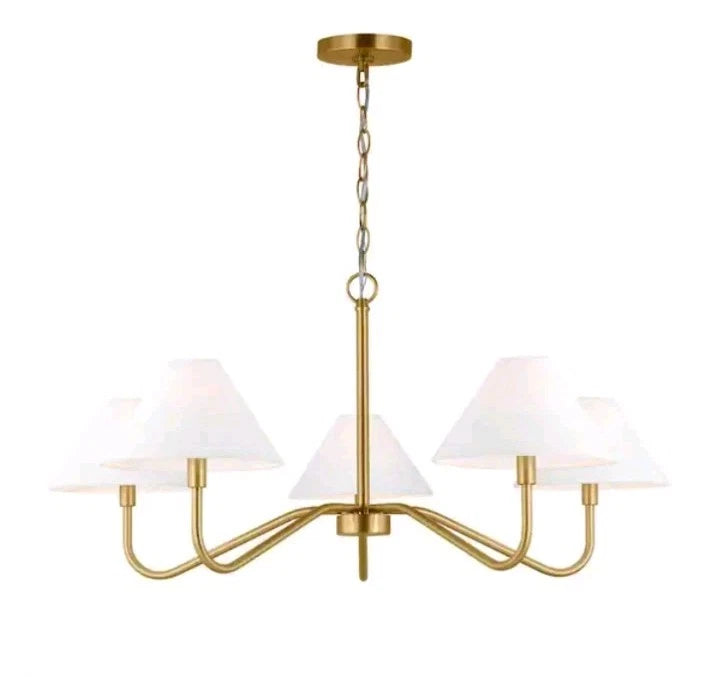 Gold Chandelier with Shades 5 Light Ceiling Light Fixture Linen Fabric Open Box