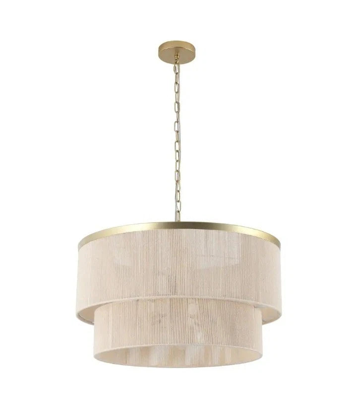 MLiAN 23.8 in. 6-Light Beige Hand Woven Drum Chandelier