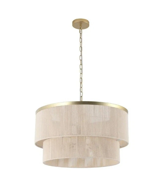MLiAN 23.8 in. 6-Light Beige Hand Woven Drum Chandelier
