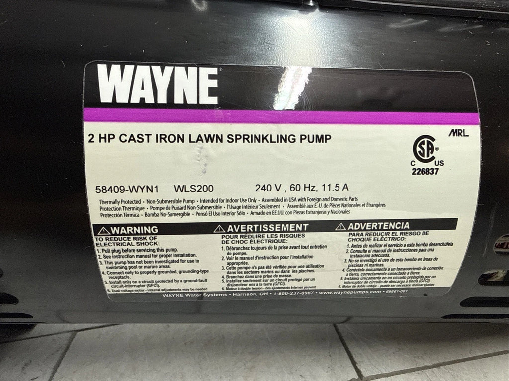Wayne WLS200, 2 HP Permanent Lawn Irrigation Sprinkler Pump 240V Open Box