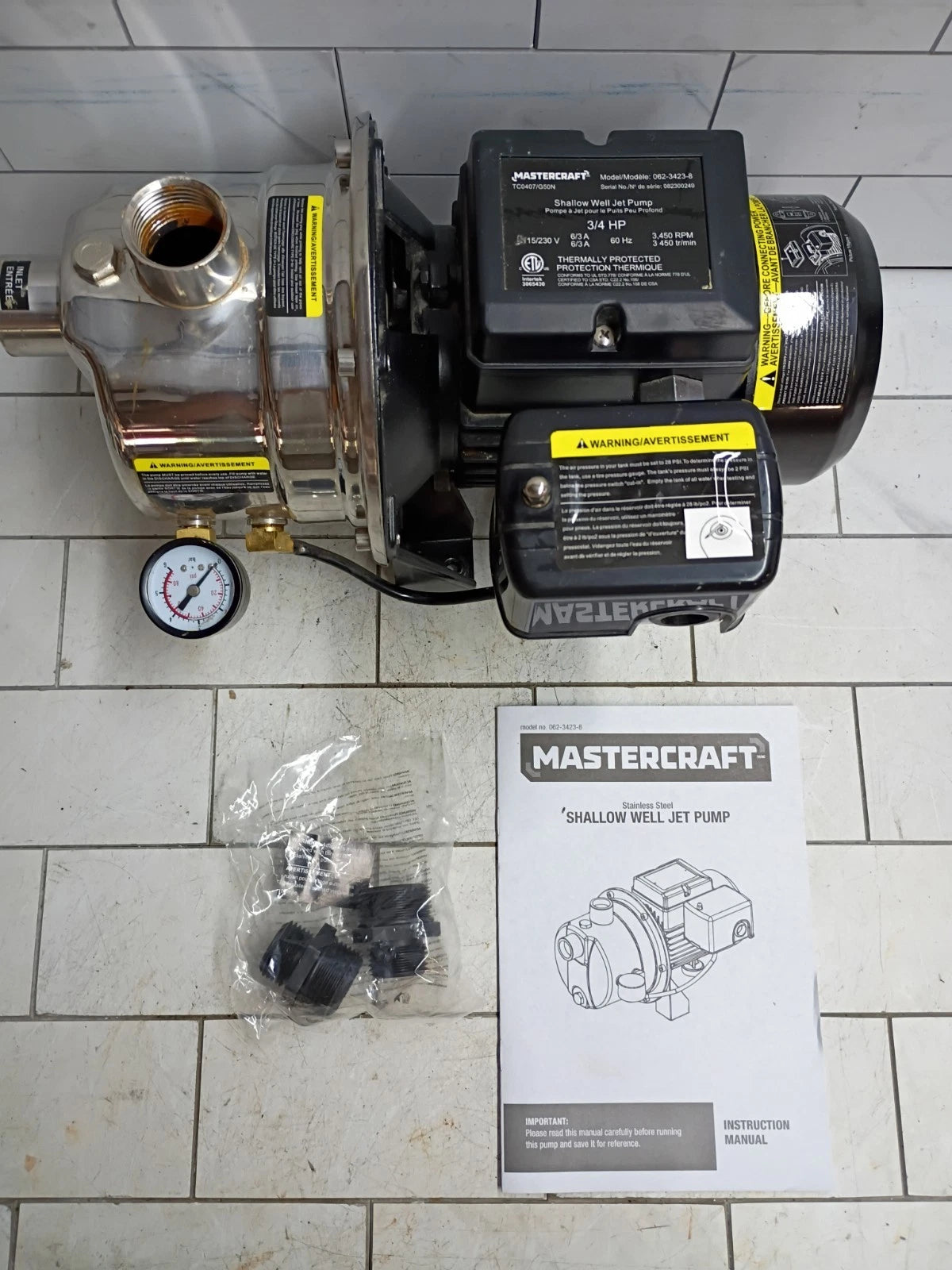 Mastercraft 3/4 HP Shallow Well Jet Pump Ships Fast Stainless Steel Parts Only